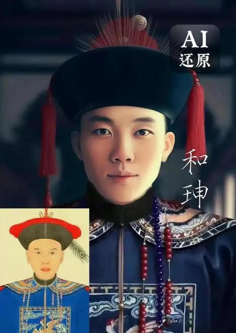 北京恭王府有和珅真实的画像,ai绘画还原和珅相貌.