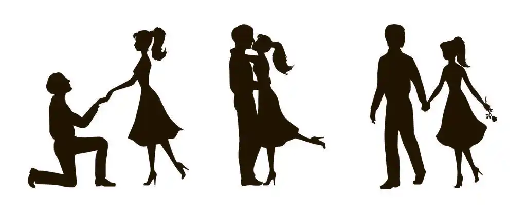 情人的轮廓,矢量恋人在白色背景上的黑色剪影