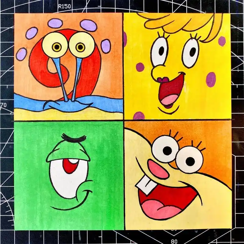 海绵宝宝家族.#童心童画 #治愈系漫画图片 #马克笔简笔画  - 抖音