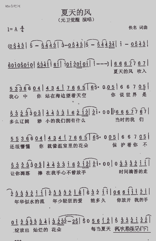夏天的风_歌谱简谱_哆来咪123曲谱网