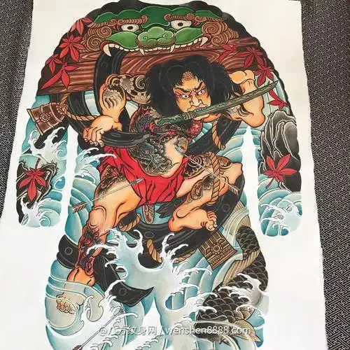 图木舒克网管刁先生的通体传统张顺破水门纹身图案手稿欣赏