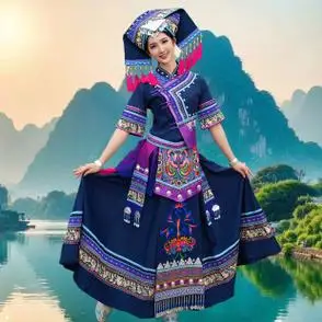 广西壮族少数民族服装女成人三月三演出服饰壮锦刺绣长裙壮族盛装