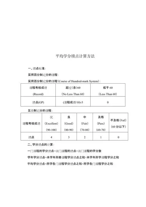 平均学分绩点计算方法doc