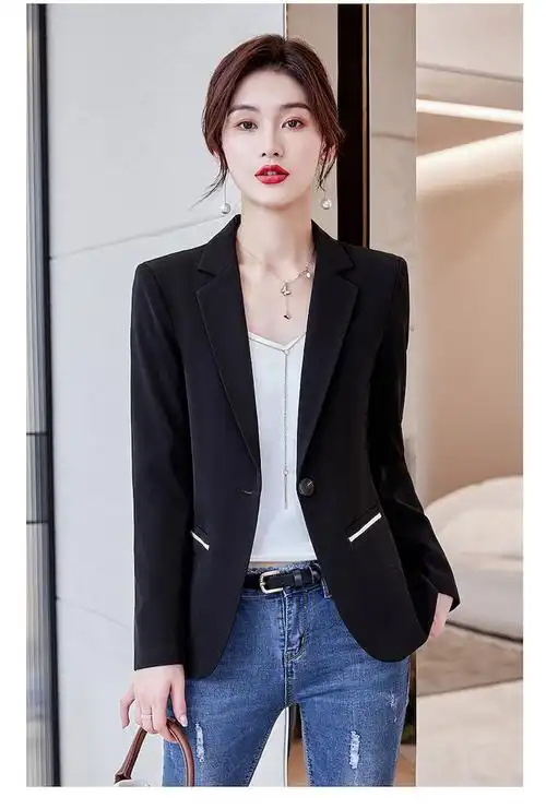 秦菲黑色西装外套女春秋2021新款高端时尚修身显瘦气质小个子休闲一粒
