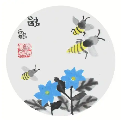 儿童国画似乎闻到了花香