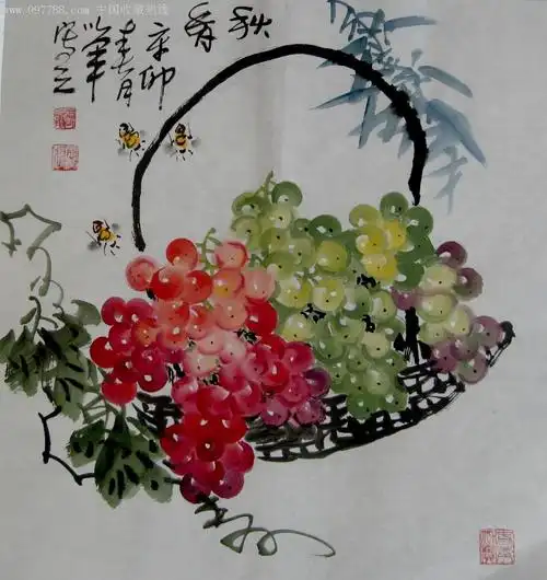 三尺斗方精品葡萄画《秋香》,花鸟国画原作,蔬果画原画,水墨/写意画法