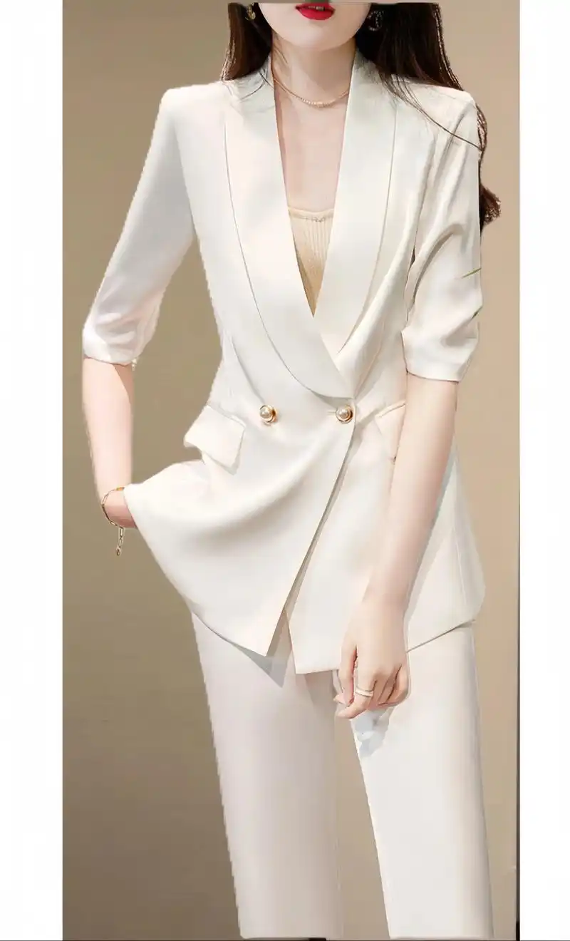 新款白色西装外套女西装夏款薄款时尚两件套