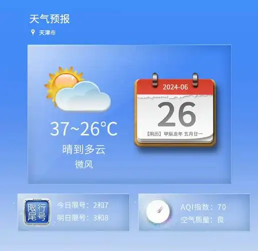 【晴到多云 37~26℃】#今日天气#据@天津气象说:今天白天到夜间晴到