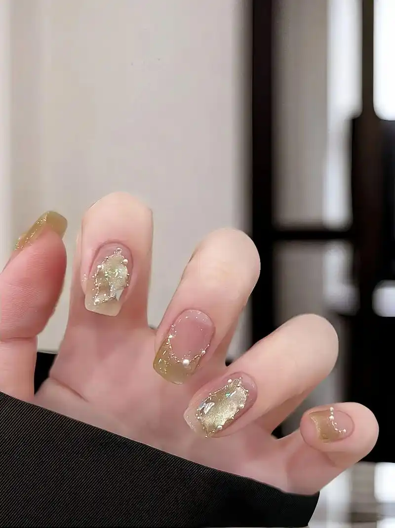 夏日小清新短款美甲7515温柔风纯欲穿戴甲真的显白又气质