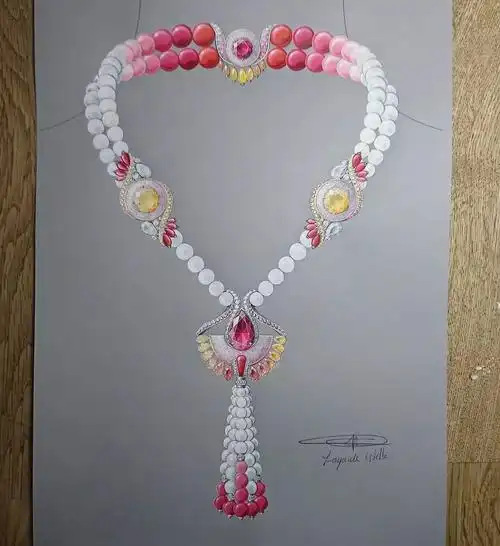 美翻了的珠宝手绘效果图送给热爱珠宝设计的你