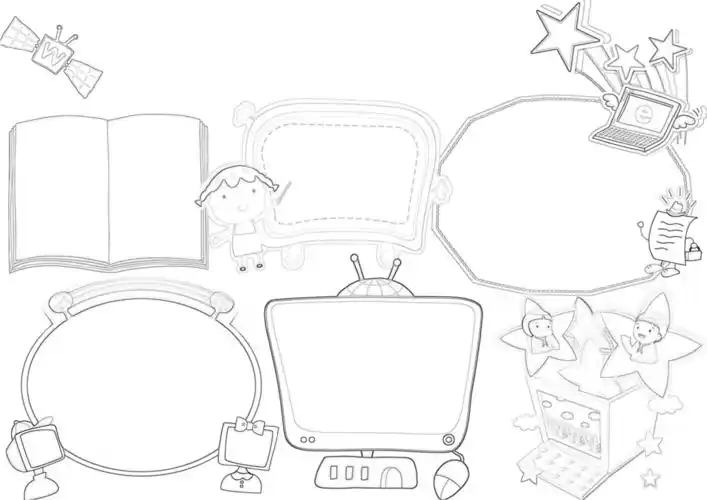 黑白手抄报a4a38k小学生科普知识科技太空月球黑白线描涂色空白手抄报