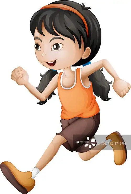 一个可爱的女孩在跑步