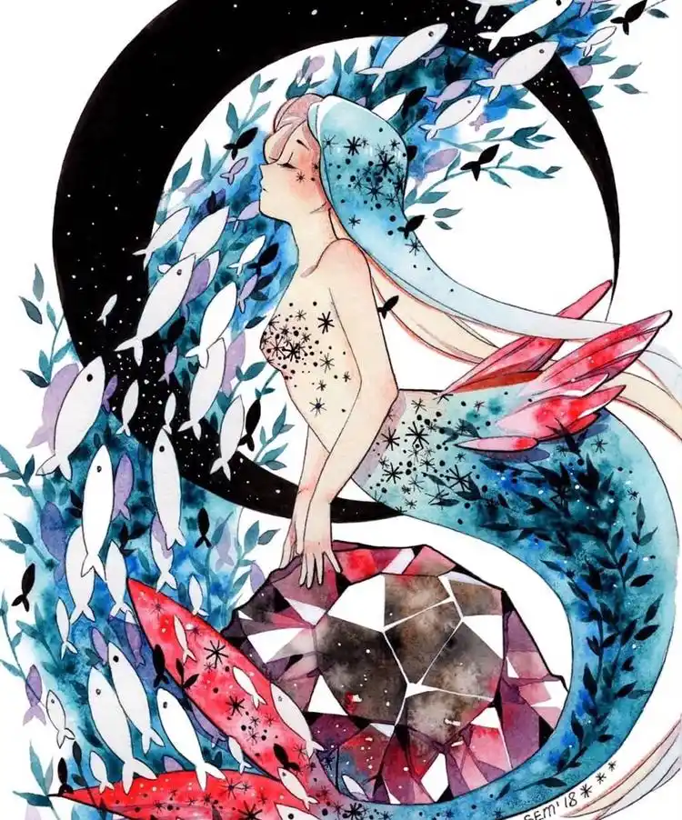 水彩手绘,创意又梦幻的美人鱼插画
