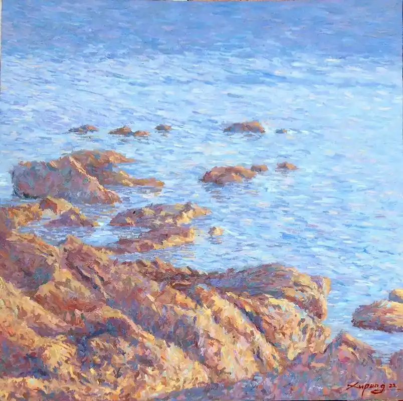 《海边的礁石》布面油画80x80cm#风景油画 #艺术 - 抖音