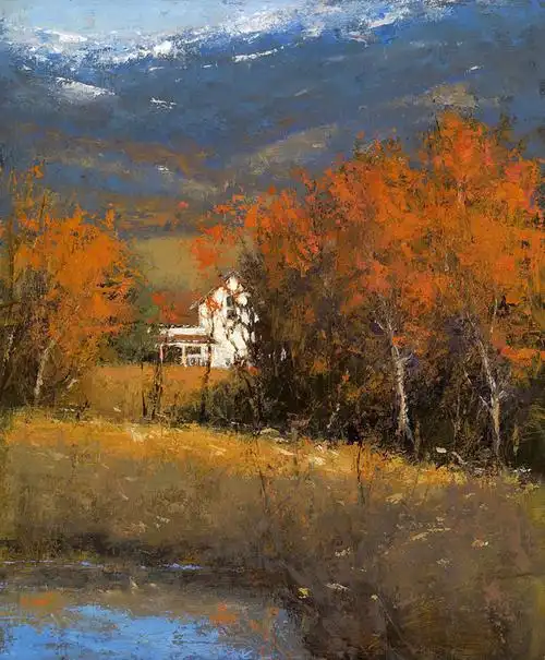 秋天的美景色彩画欣赏,惬意的画风色彩画作品