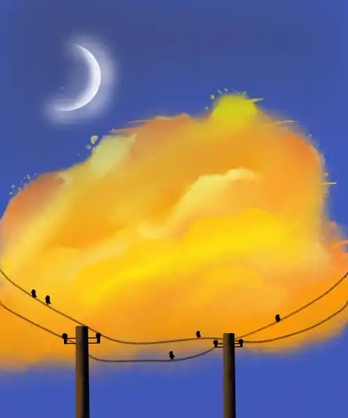 其实画的是一朵火烧云和雪山