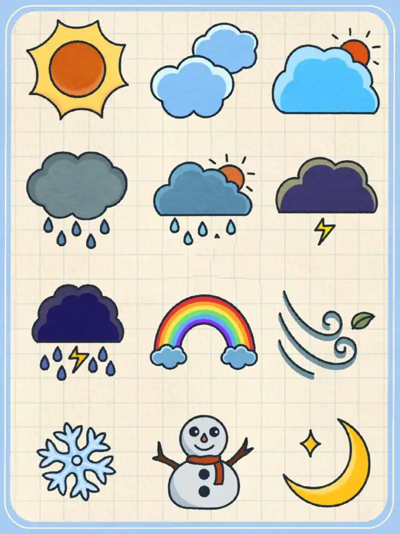 实用手帐素材之☀️天气篇 今天画几个简单但常用的天气图标