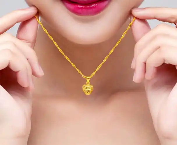 黄金项链女士款玫瑰花爱心吊坠含999足金新24k细锁骨水波链3d圆珠_双