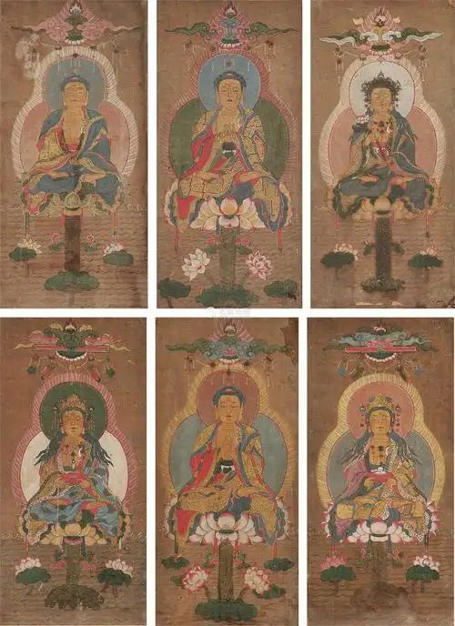 佚名清佛像六条屏