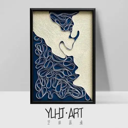 后现代抽象立体实物画绳子装置工艺画客厅装饰画玄关走廊过道挂画