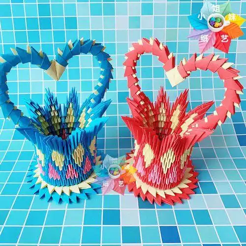 diy立体手工制作儿童亲子 学生作业创意花篮花瓶三角插折纸材料包