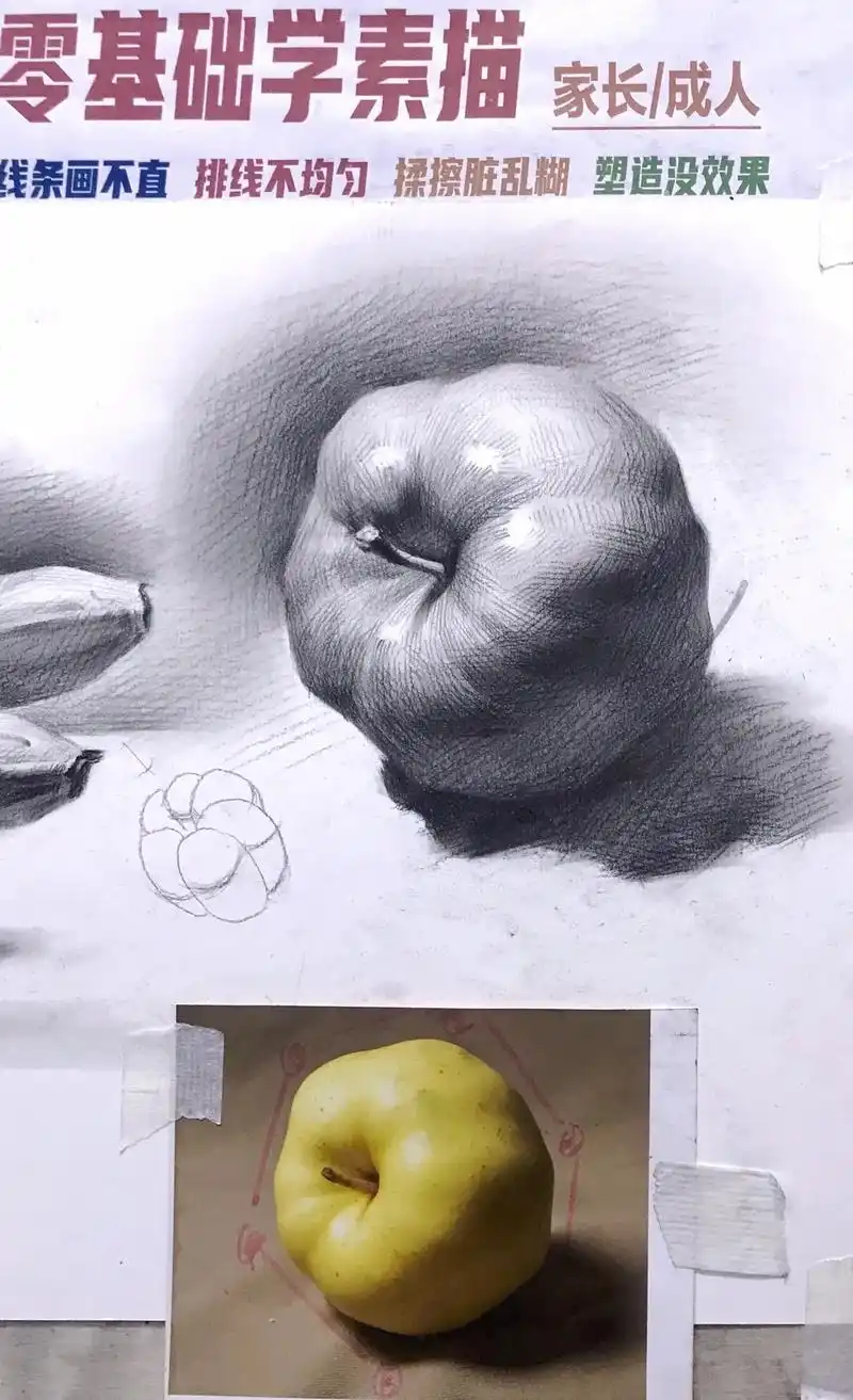 素描静物单体苹果的画法步骤.#素描静物 #一起学画画 #跟着 - 抖音