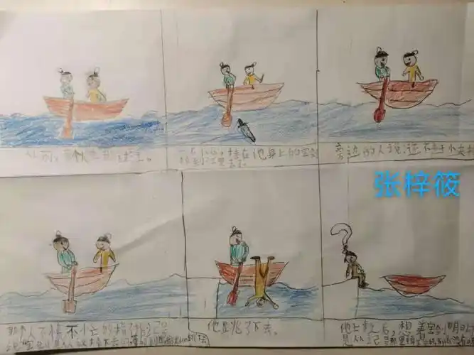 张梓筱的《刻舟求剑》,真是图文并茂,丢剑人"死守教条"和"拘泥成法"是