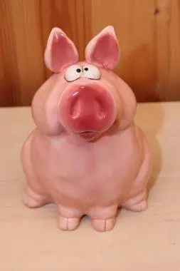 粉红色的新年猪与大耳朵在白色背景分离特写镜头猪猪的新年粉红色的