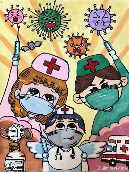 儿童画少儿防疫作品二