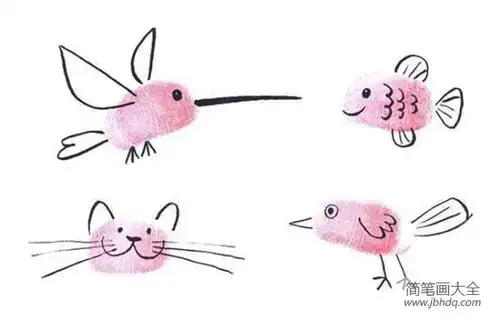 四种可爱小动物的手指画
