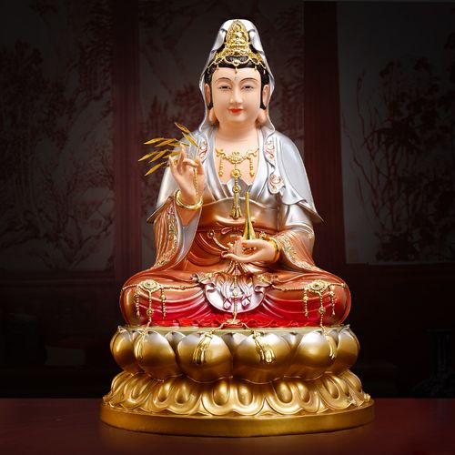 新款铜彩南海观音菩萨家用坐莲观音佛像供奉家用地藏王阿弥陀佛像