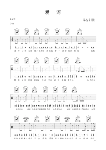 爱河 民谣吉他弹唱谱 神马乐团c调六线吉他谱-虫虫吉他谱免费下载