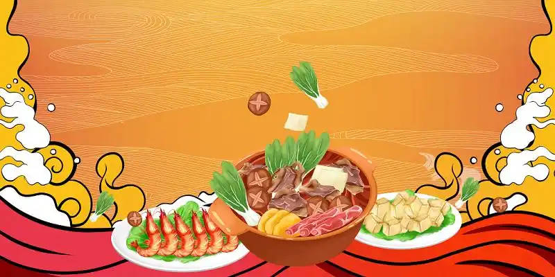 碟装火锅豆腐基围虾羊蝎子火锅美食插画背景图