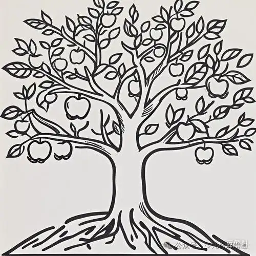 苹果树线描技法