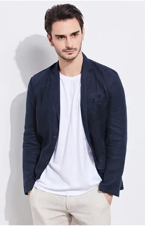 美国uaisi亚麻西装男2020春秋季新款商务休闲棉麻西装商务休闲男外套