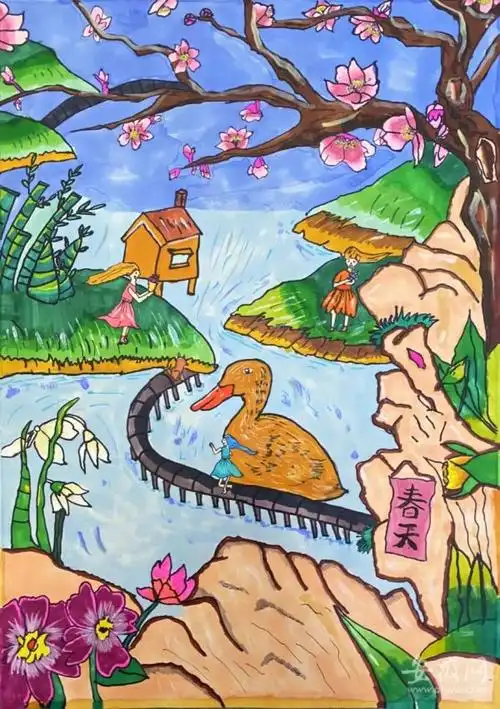 结合学校"春天里"校本课程,全校学生开展了"画春天"绘画活动