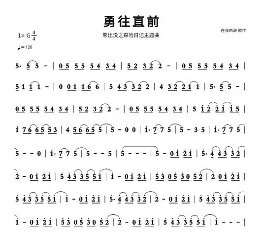 勇往直前简谱 熊出没之探险日记主题曲