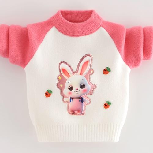 女宝宝毛衣可爱兔子针织衫洋气套头中小童2023秋冬女童水貂绒线衣
