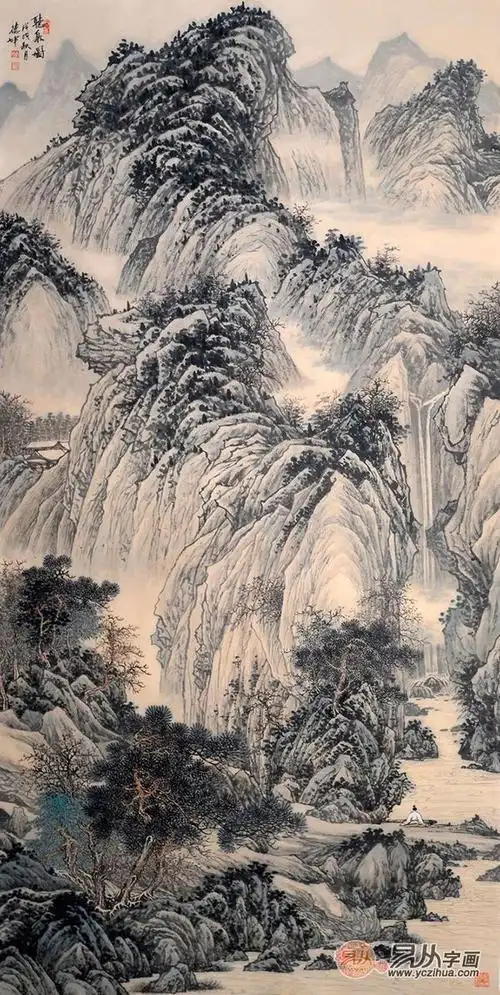 精品国画收藏 林德坤四尺竖幅山水画《穷款》