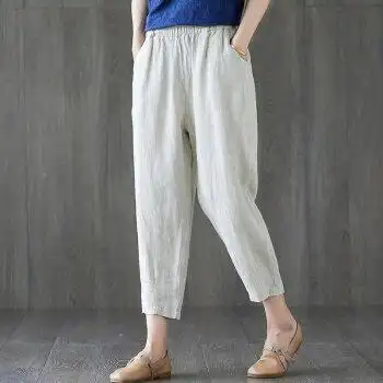 棉麻裤子女夏天薄款亚麻女裤新款妈妈高腰九分裤直筒裤休闲裤女秋装