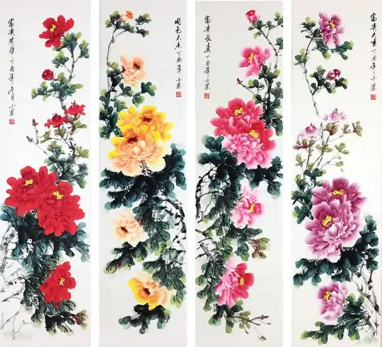 潘小荣 《牡丹四条屏》--美术拍卖