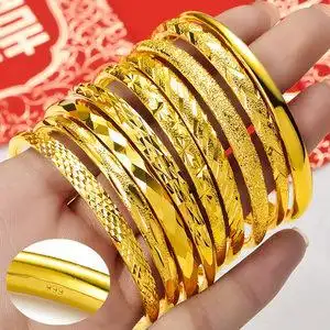 沙金手镯女镀24k仿真黄金999正品越南纯实心简约久不掉色开口首饰