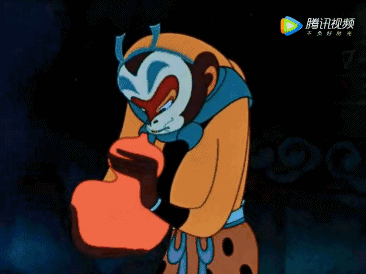 跟玉帝不同,孙悟空的动作和面部表情夸张很多.