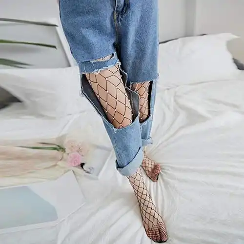 制造商鱼网女士蕾丝顶级网格高大腿丝袜紧身裤连裤袜长袜子与珍珠