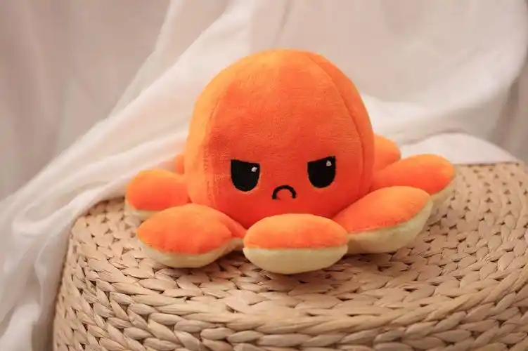 跨境热卖翻转章鱼 两面表情翻面八爪鱼 抖音小章鱼公仔毛绒玩具