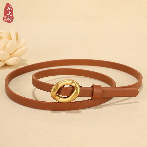 自留复古时尚头层牛皮自由调节细腰带女士皮带ins小众简约百搭窄