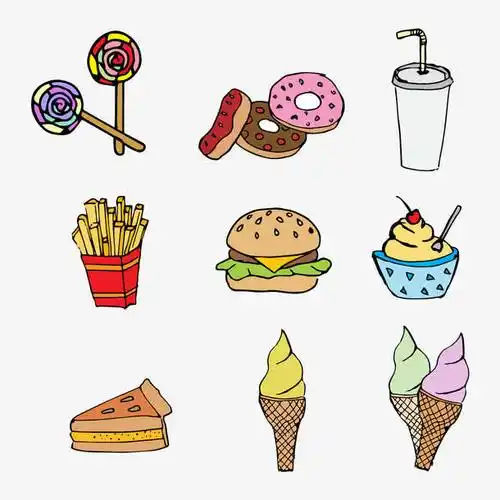 矢量图西式快餐汉堡包冰淇淋