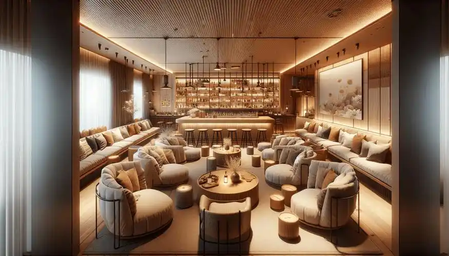 在环保酒吧的设计中,我们可以使用可再生材料,如竹子,回收木材和生物