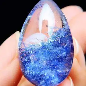 花吊坠 蓝色妖姬水滴裸石项坠挂件把玩件魅晶天然蓝发晶凯蒂猫吊坠