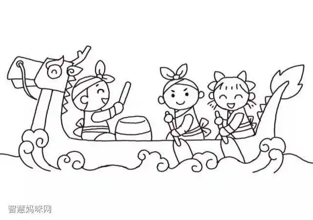 端午节简笔画赛龙舟的画法步骤-图6